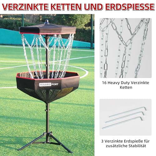 PDGA-zugelassener HIAARO tragbarer Disc-Golf-Korb mit 16 robusten Ketten, faltbares Disc-Golf-Target mit Tragetasche für das Training
