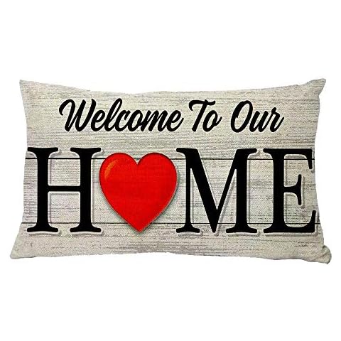 YBDXHA Happy Valentine's Day Gift Welcome to Our Home Cotton Linen Pillow Throw Pillow Case Cushion Cover Home Sofa Decorative 12 X 20 Inch Cover