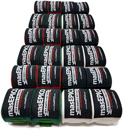 Mas Epico 180" Premium Boxing Hand Wraps Semi-Elastic Pair - Perfect for MMA Kickboxing Muay Thai Heavy Punching Bag Training and Sparring
