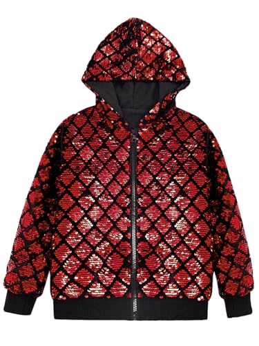 Image of Lars Amadeus Argyle Sequins Jackets for Men's Long Sleeves Metallic Shiny Hooded Disco Jacket