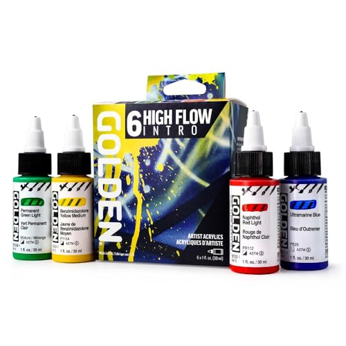 High Flow Acrylics by GOLDEN High Flow Intro Set 6 Colors Professional Acrylic Paint
