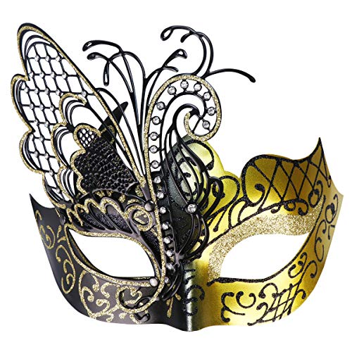 Thmyo Butterfly Lady Masquerade Masquerade Venetiaans masker Halloween Gras (zwart + goud)