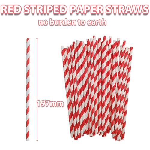 50 Pitillos de Papel Rojo a Rayas para Fiestas miniatura 3