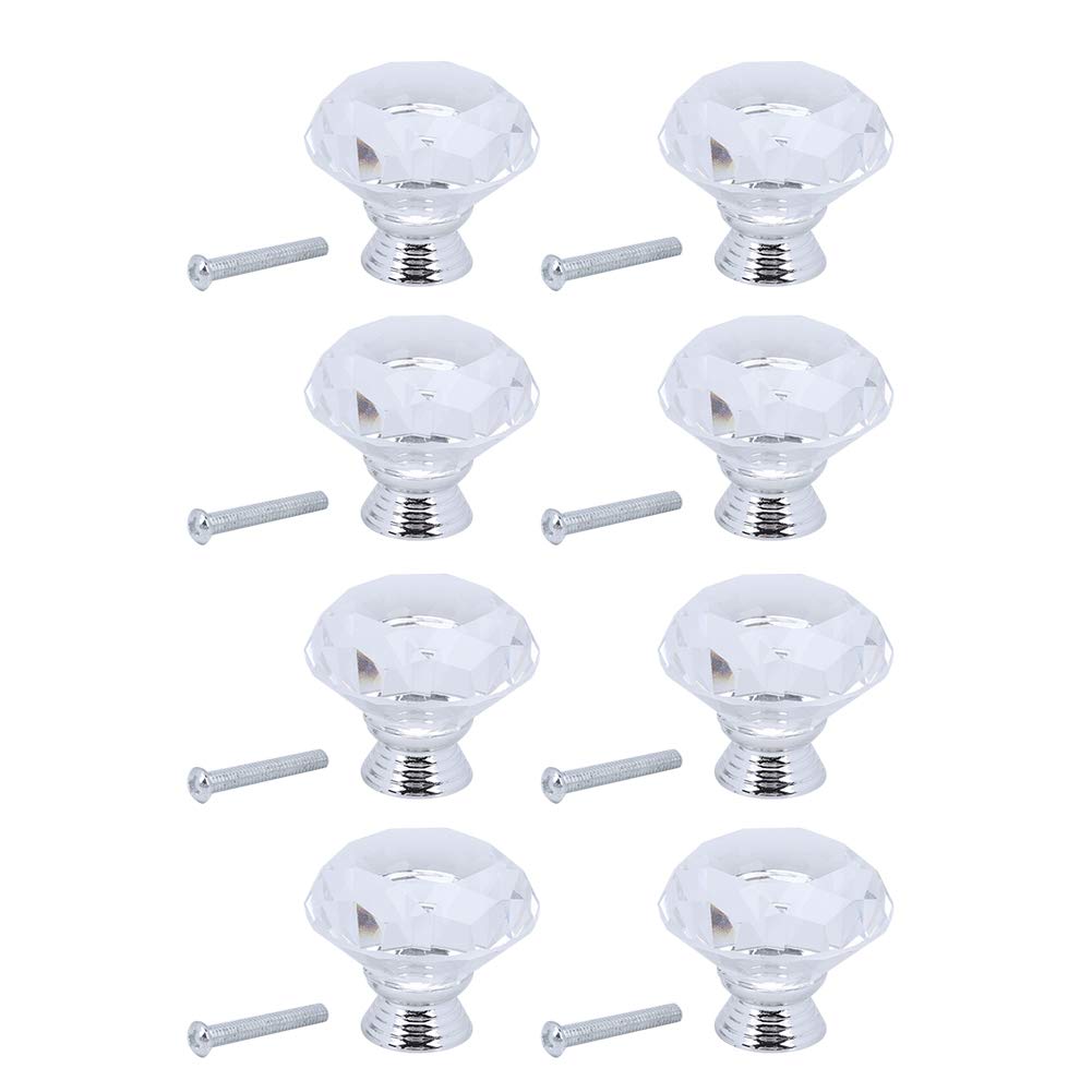 Fafeicy 40mm Crystal Glass Cabinet Knobs and Drawer Pull Handles 8 Pack for Kitchen Bathroom Cupboard Hardware