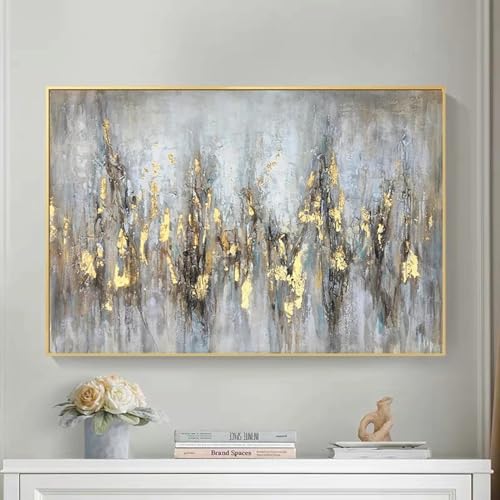 Peinture minimaliste dorée 80x110 cm avec cadre impression sur toile abstraite