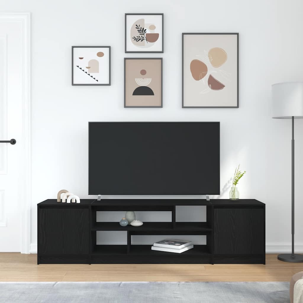 TV-Schrank Schwarz Eiche-Optik 188,5x41x50 cm, Holzwerkstoff, Robustes TV-Möbel, modernes Media-Center für Wohnzimmer und Schlafzimmer, viel Stauraum