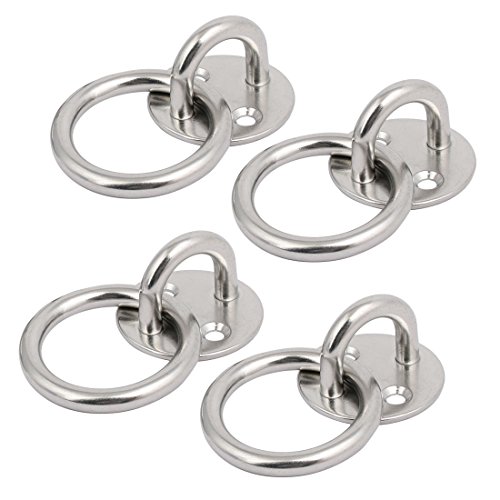 Aexit 4pcs 304 Home Hardware Stainless Steel 8mm Thick Round Sail Shade Pad Eye Plate w Ring Model:69as148qo387