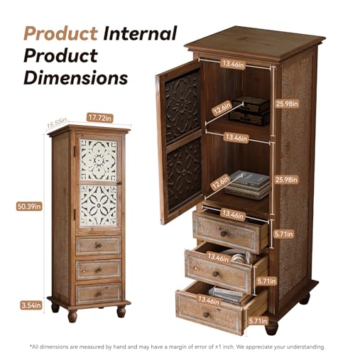 Image of KTART 54''Tall Kitchen Pantry Cupboard Storage Cabine,Narrow Accent Cabinet | Solid Wood Frame;Farmhouse /French Country Narrow Corner Glass Display Cabinet;Narrow Storage Cabinet;Tall Accent Cabinet