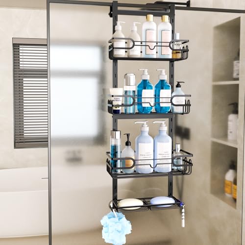 HapiRm Shower Caddy Hanging Black - 4 Tier Over Door Shower Caddy with 2 Soap Holders, Adjustable Bathroom Shelf with 22 Hooks, Rustproof Easy Installation Shelf Organiser Hanging for Bathroom - Cosy Home Interiors HapiRm Shower Caddy Hanging Black - 4 Tier Over Door Shower Caddy with 2 Soap Holders, Adjustable Bathroom Shelf with 22 Hooks, Rustproof Easy Installation Shelf Organiser Hanging for Bathroom - Image 4