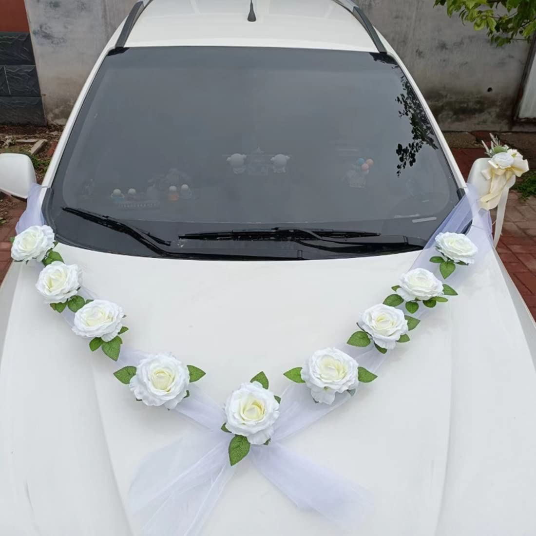 Bouquet de fleurs artificielles pour décoration de voiture de mariage, décoration de voiture de mariage, ruban pour voiture de mariée, décoration de Noël