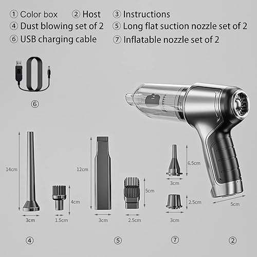 Miniatura 6 de Aspiradora inalámbrica de mano para automóvil, mini aspiradora de 9000 Pa de succión fuerte de mano recargable inalámbrica, 3 en 1, soplador de aire