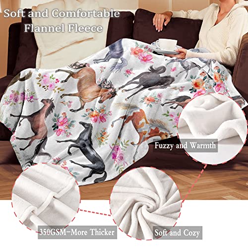 Horse Blanket For Girls Ultra Soft Warm Fleece Blanket Throw For Couch Bed Sofa, Horse Flower Gifts Plush Flannel Blanket For Women Girl 50"X60" #TOP4