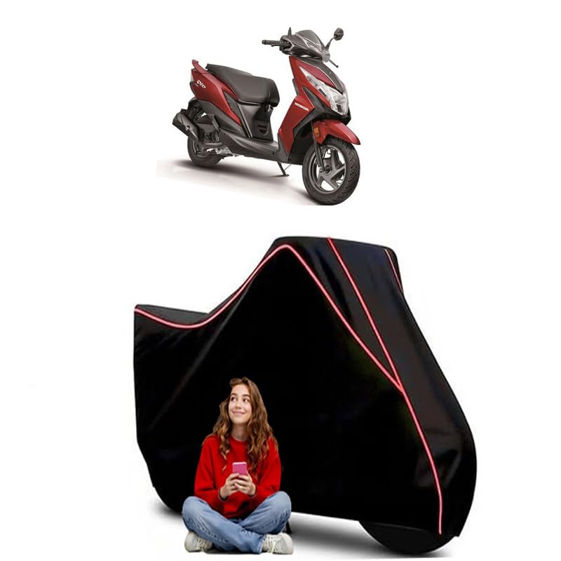 Image of Dio H-Smart Scooty Bike Cover Water Resistant Outdoor Use Universal Fit Scooters Motorcycles Heavy Duty UV Protection Dust Rain Scratch Resistant Elastic Bottom Black Blue Piping