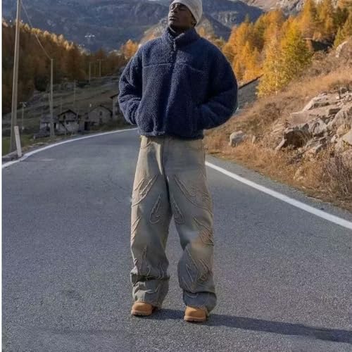 Y2K Men's Street Retro Hip-hop Flame Splicing Wide Leg Gothic Loose Jeans3