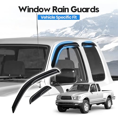 Image of Tacoma Rain Guards - Window Visors for 1995-2004 Toyota Tacoma Access /Extended Cab, Out-Channel Side Window Rain Guards for Tacoma Accessories, 4PCS, Black, Car Accessories