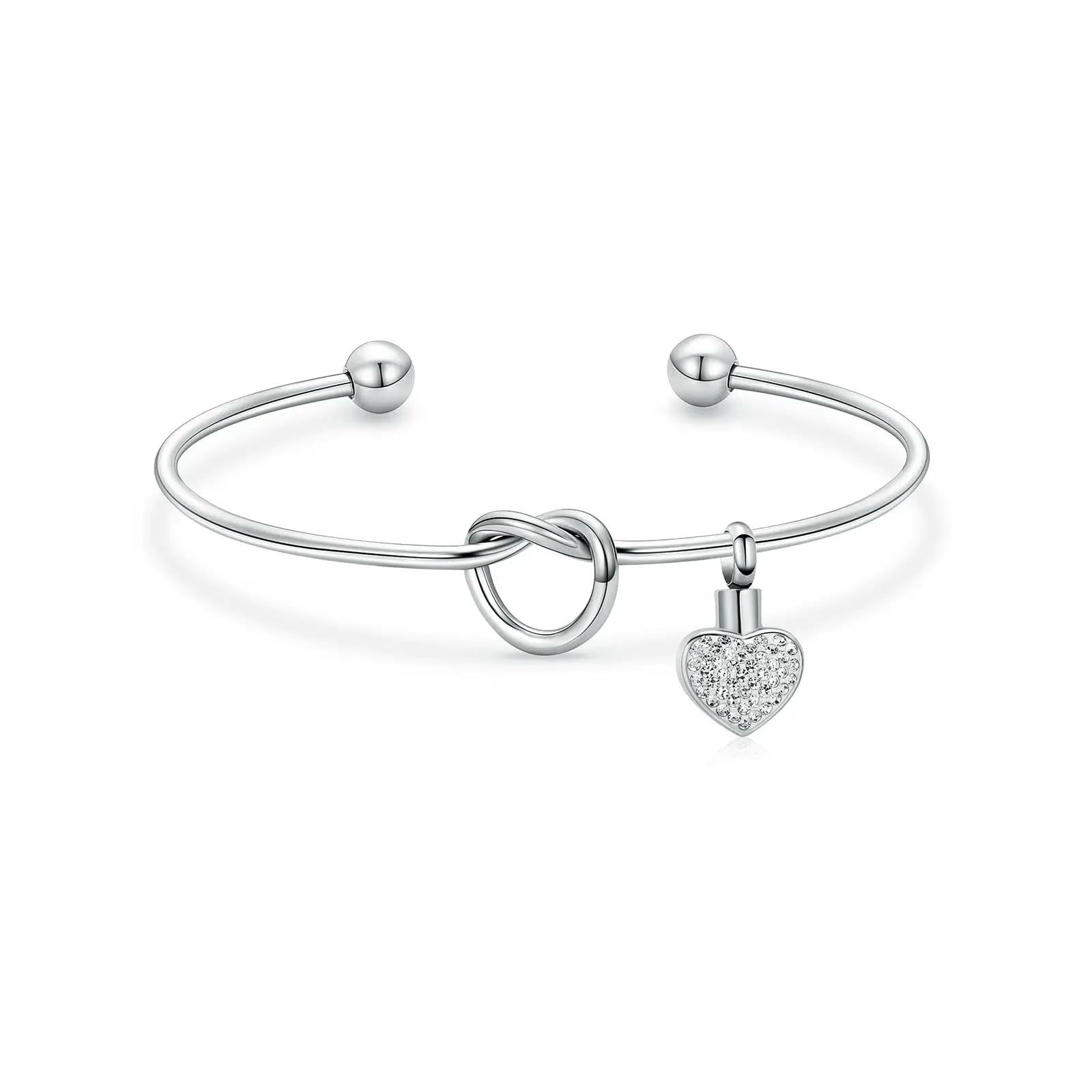 Bracelet urne en cristal cœur pour cendres, bijou de crémation acier femmes
