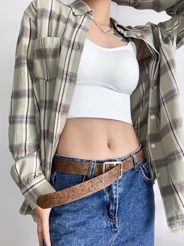 Women's Western Belts Vintage Graphic Belts Leather Cowgirl Belt for Jeans Brown Men Cowboy Style Engraved Buckle Belt2