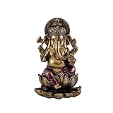 figura ganesha grande Medidas: 16 cm Figura Ganesha sobre Loto removedor de obstáculos, patrono de Las Artes, Ciencias y señor de la abundancia Dorado de Resina Pintado a Mano 16 cm