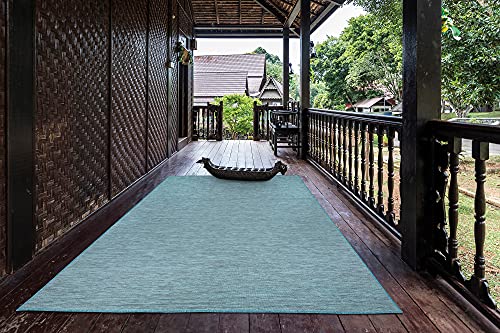 Ottomanson Machine Washable Tonal Design Jute Back 5x7 Reversible Indoor/Outdoor Area Rug for Patio, Living Room, Bedroom, Office, Dining Room, 5'3" x 6'11", Turquoise - Image 3