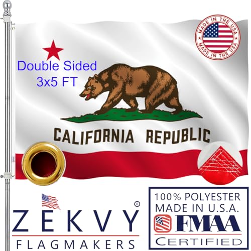 ZEKVY California Flag 3x5 Outdoor Made in USA - Double Sided Heavy Duty Vivid Color California Bear Flag with 2 Brass Grommet