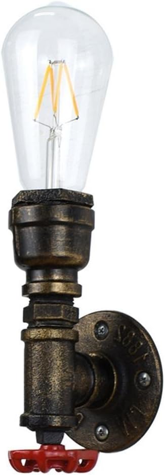 HJZY Vintage Steampunk Industrial Water Pipe Wall Lamp Rustic Wall Light Retro Wall Sconce for Home Study Room Bedroom Library Hotel Wall Lantern with Red Valve Device