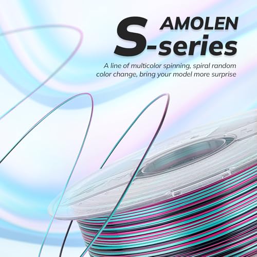Image of AMOLEN Silk PLA 3D Printer Filament, Shiny Multicolor Rainbow PLA Filament 1.75mm, Fast Color Change PLA 3D Printing Filament for Most FDM 3D Printer, Black Turquoise Magenta, 1kg (2.2lbs)