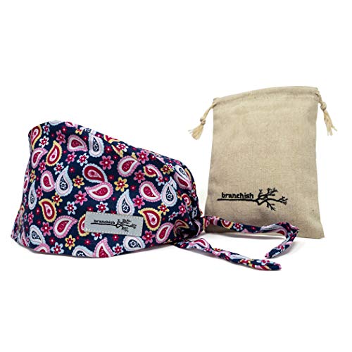 branchish Surgical Scrub Cap for Women - Bouffant Hat & Hair Cover Bonnet for Nurses (Paisley)