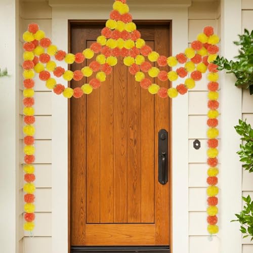 ABC Marigold Garland for Decoration 5 Pcs of 5-Feet Long Artificial Flower Garlands Indian Décor for Pooja Wedding Halloween Diwali (Yellow & Red)