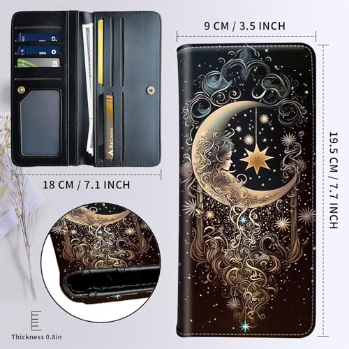 Slim Wallet for Men Women, PU Leather Long Bifold RFID Blocking Credit Card Clutch, with 11 Card Slots ID Window & Gift Box, Credit Card Holder for Men Ladies Travel Wallet, Moon Smile Face2