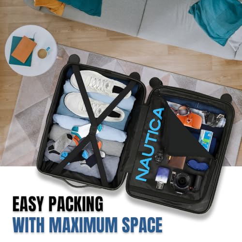 Image of Nautica 20 inch ABS Hard-Sided Unisex Cabin Luggage Trolley | 8-Wheel Spinner, Telescopic Handle | Durable, Secure Combination Lock | Modern Design Travel Suitcase for Men & Women | Blue & Grey