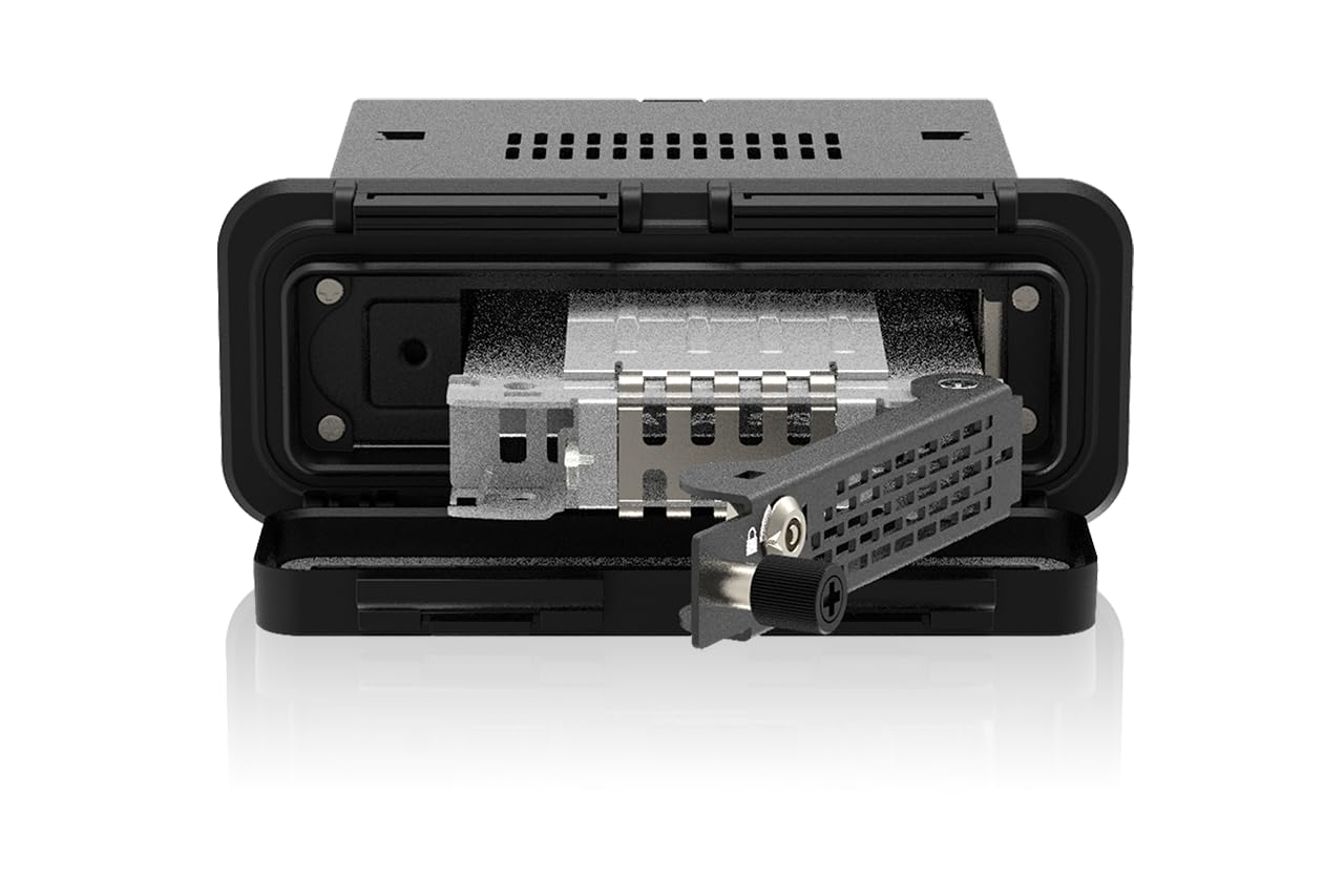 ICY DOCK 1-Bay Hot Swap 2,5 cala SATA III 6 Gbps/SAS 3.0 12 Gbps SSD/HDD obudowa wymienna rama wykonana z metalu ze śrubą radełkowaną i wodoodporną osłoną przednią IPX5 - ToughArmor EX MB491SKL-1B