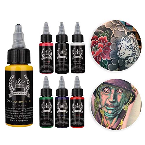 Tattoo Ink Set, 7 Bottles Long-lasting Pigment Ink Kit for Body Tattooing Supply, 30ml/Bottle (7 Corlors)