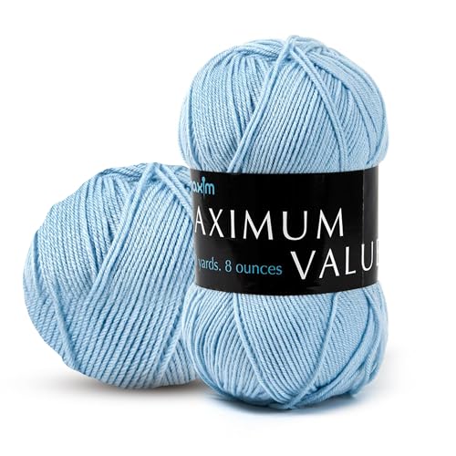 Image of Mary Maxim Maximum Value Acrylic Yarn for Crocheting and Knitting, Soft Worsted Weight Blue Yarn 4, Ideal for Blankets, Sweaters, Hats, and Scarves, 8 oz Skein (474 Yds), Light Blue - 1 Skein