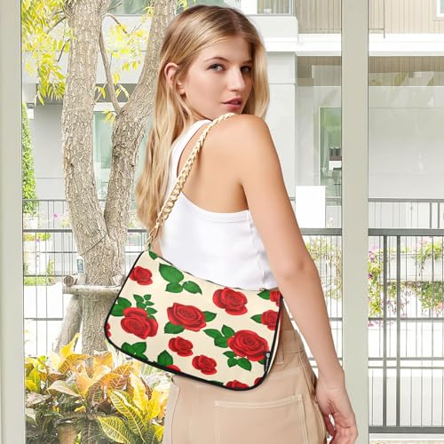 Shoulder Bags for Women Red Roses Tote HandBag Shoulder Bags purse with Chain Zipper Closure2