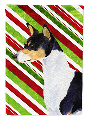 Drapeau de jardin Basenji en toile épaisse résistant au vent de Noël