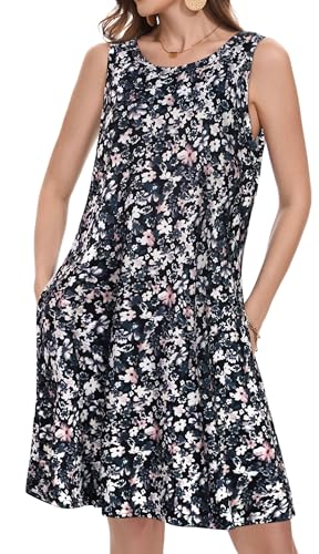 Image of Summer Dresses for Women Beach Boho Sleeveless Vintage Floral Flowy Pocket Tshirt Tank Sundresses 2026