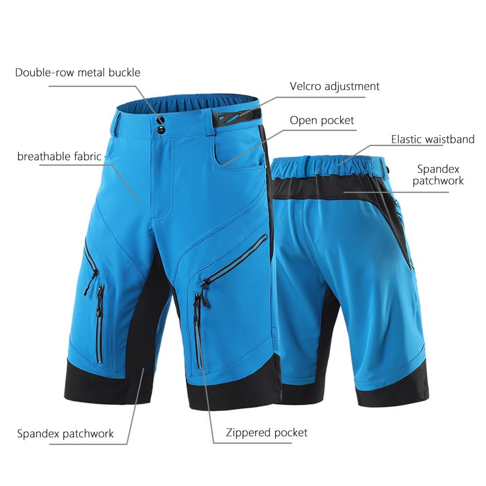 Pantaloncini da Ciclismo MTB da Uomo Elastici, Pantaloncini Traspiranti per Downhill con Imbottitura in Gel 3D Asciugatura Rapida Pantaloncino Mountain Loose-Fit Pantaloncino Cargo