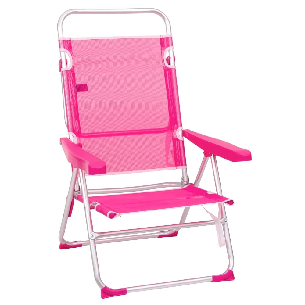 LOLAhome Silla de Playa Alta Plegable y reclinable de 4 Posiciones de Aluminio y textileno Rosa de 62x55x100 cm
