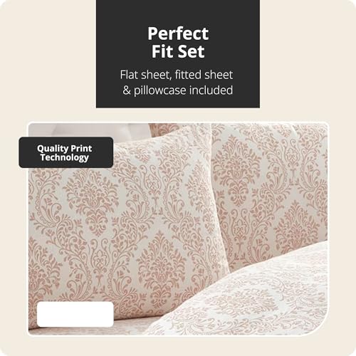 Image of Tahari Home Brushed Flannel 4-Piece Bedding Set, King, Damask Blush