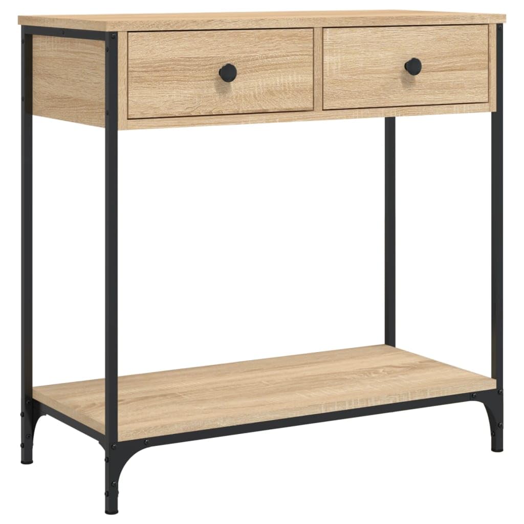 Table console avec tiroir 75 x 34,5 x 75 cm Table basse en bois avec étagères Table d'appoint avec tiroir Bois et métal chêne Sonoma