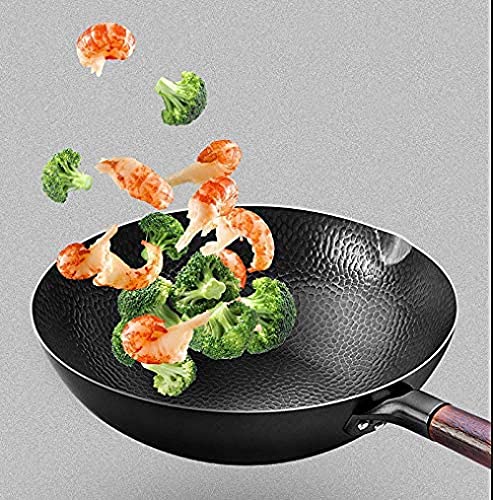 Wok tradicional de acero carbono con mango de madera miniatura 3