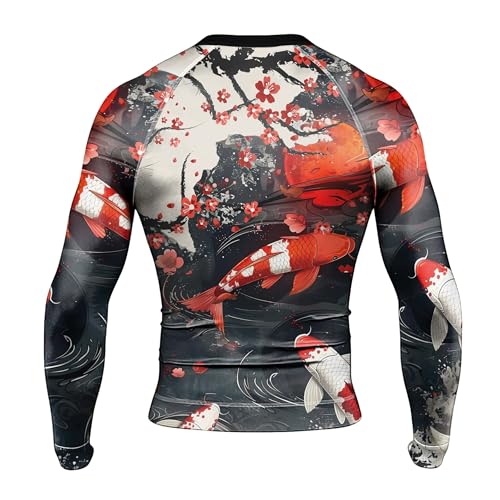 Japanese Koi Fish Men's Long Sleeve Compression Rash Guard, BJJ Workout Shirt, Breathable MMA Training Top3