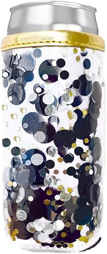 Packed Party Spirit Squad - Enfriador de latas delgadas de confeti, soporte de metal aislado para puerta trasera, piscina o playa (apagado)