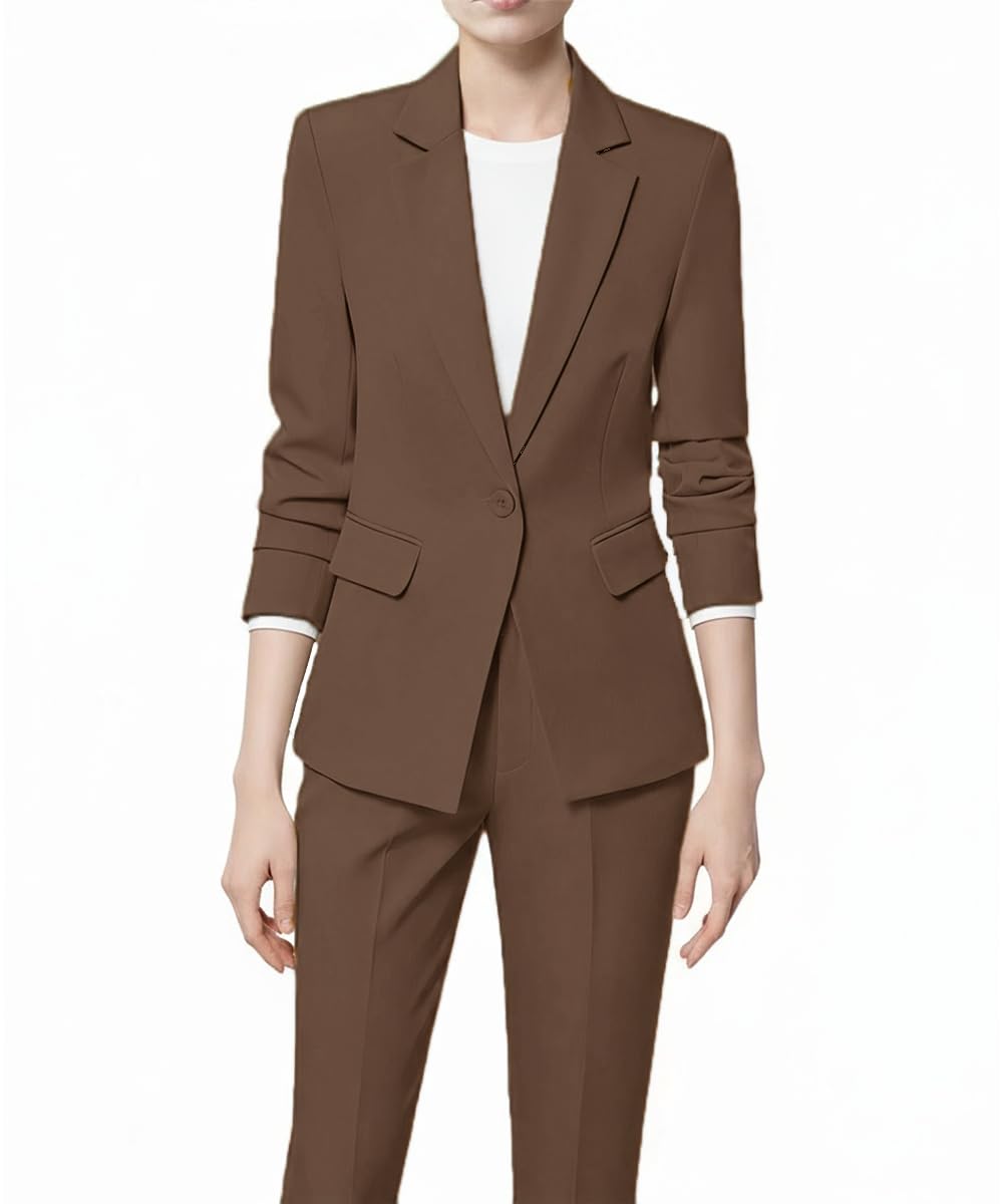 2 Piece Pant Suit for Women Dressy One Button Slim Fit Womens Suit Business Office Work Tuxedo Blazer