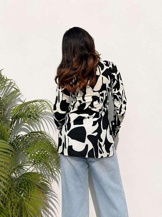 Image of Women Rayon Printed Short Kurti for Women | Floral V Neck Short Kurta Top | Full Sleeve Casual Kurti for Girls & Women