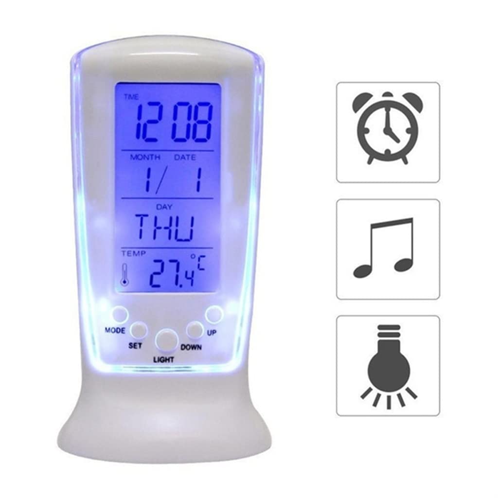 PORTATO Termometro digitale del termometro calendario della retroilluminazione blu Orologio Snooze Desk Clock Night Light with Music