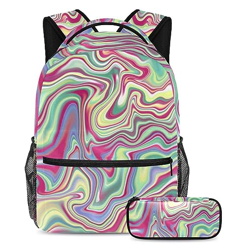 Sac à dos laser doré avec trousse assortie pour écoliers et adolescents