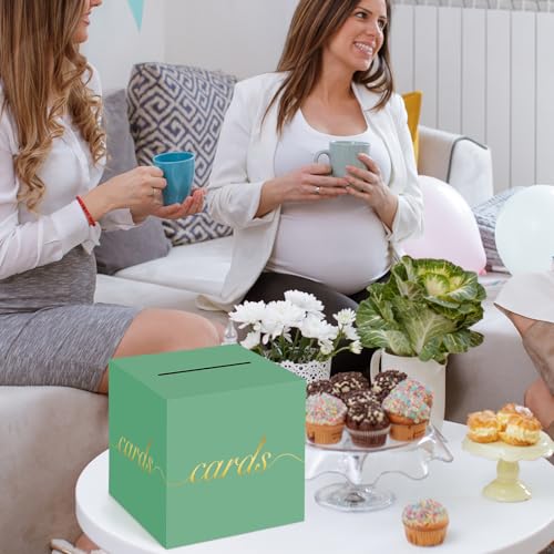 Image of Green Card Box Gold Foil Wedding Favors Gift Card Boxes Post Box Receiving Money Box Holder for Wedding Reception, Baby Showers, Anniversary, Birthday Party, Retirement, Graduation Envelope Holder