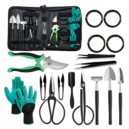 Set di Attrezzi da Giardino Kit Bonsai, 18 Pezzi con Borsa, Giardinaggio Forbici, Set Principianti, Regalo per Uomo Donna