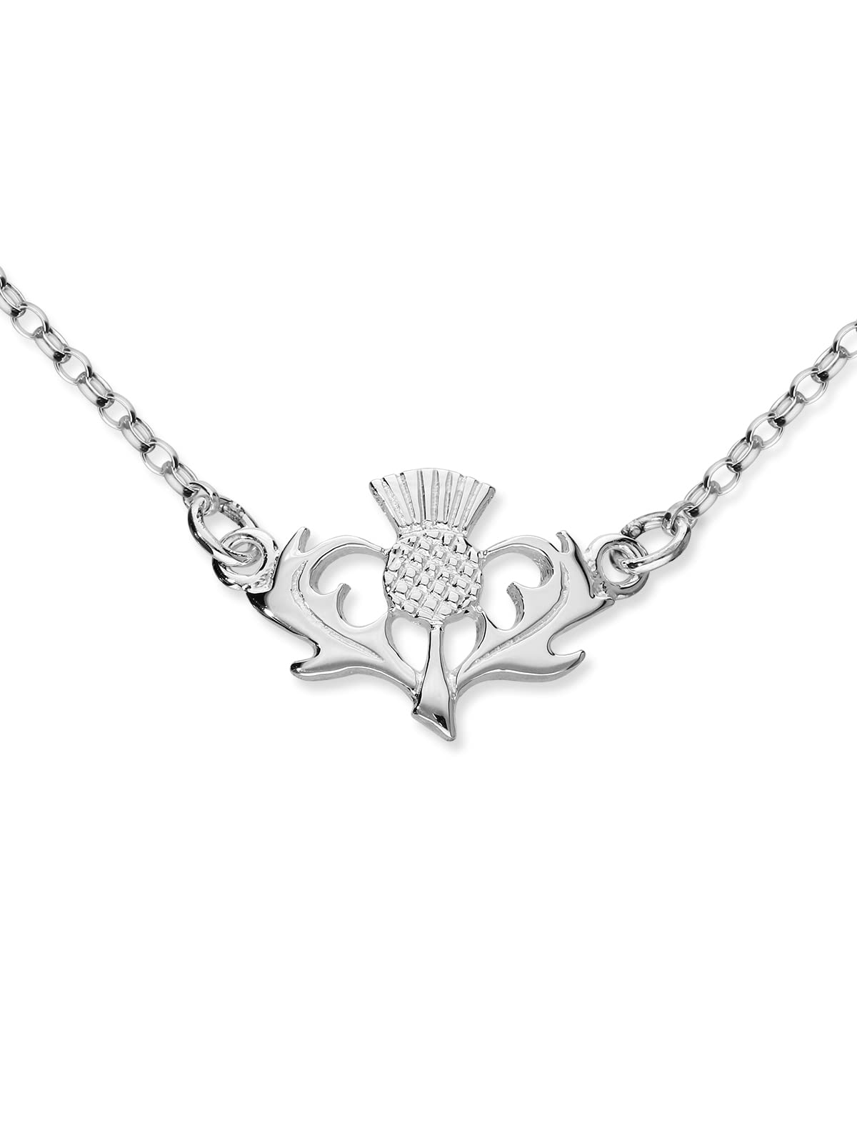 ORTAK 925 Sterling Silver Pendant Necklaces Handmade Scottish Celtic Thistle Design Traditional Polished Necklet Designer Jewellery of Scotland for Women